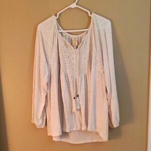 Faded Glory Cream Blouse with Lace Accents